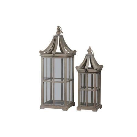 URBAN TRENDS COLLECTION Wood Square Lantern w/Rope Handle, Cabriole Open Top & Window Pane Design Body - Brown, 2PK 56414